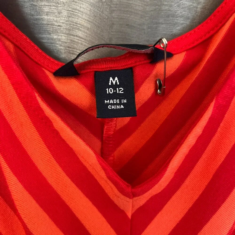 NWOT Lands' End Coral Bliss Chevron Stripe V-Neck Shirred Shoulder Dress - Picture 3 of 13